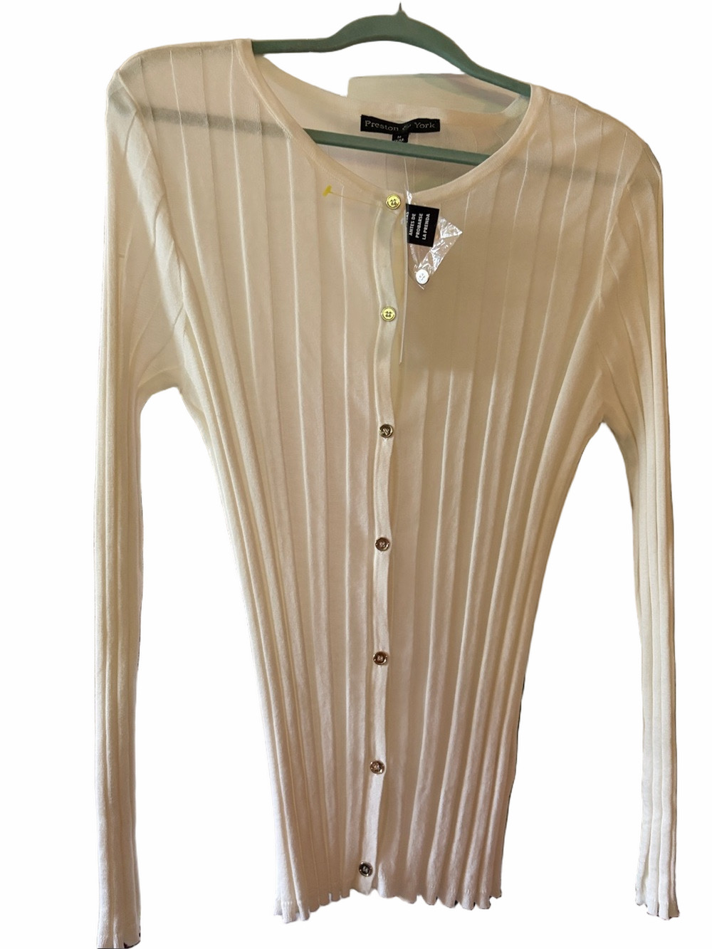 Preston York white slim fit ribbed button down old money cardigan NWT Medium.